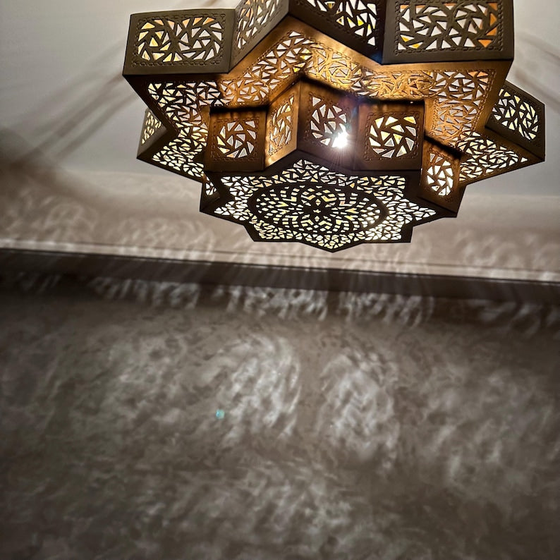 Order by Size : Moroccan Handmade Brass Ceiling Pendant Light (Inara)
