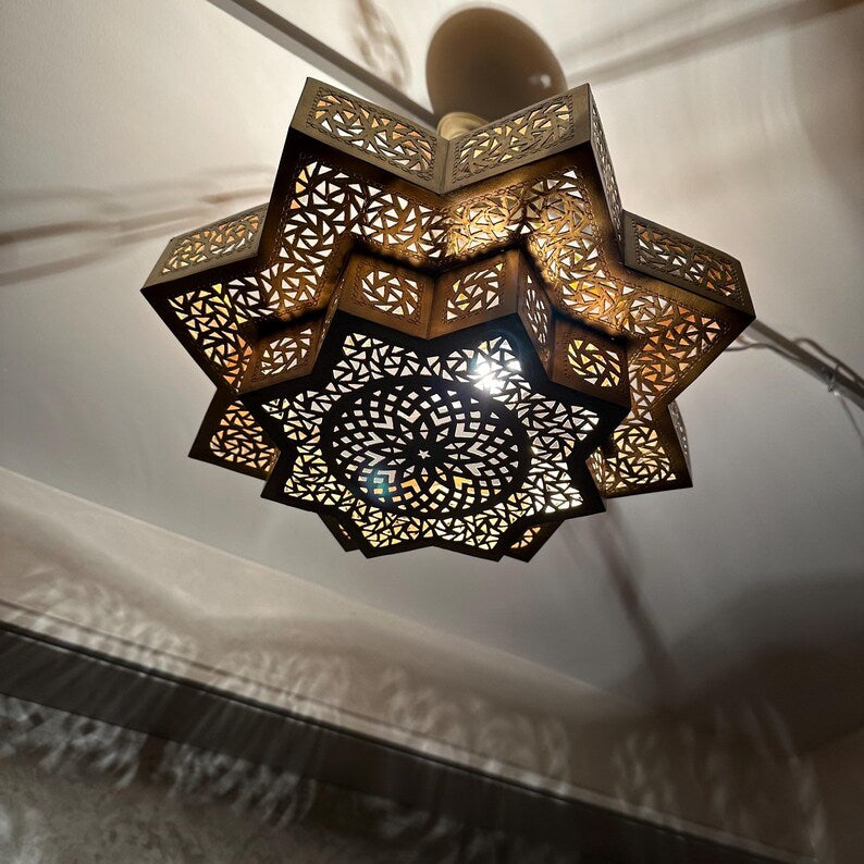 Order by Size : Moroccan Handmade Brass Ceiling Pendant Light (Inara)