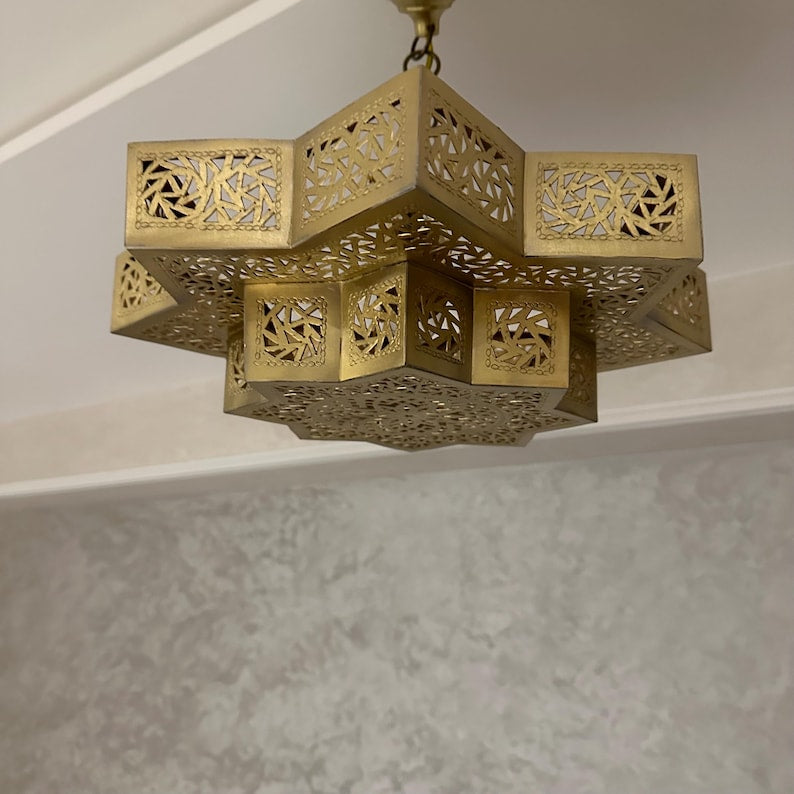 Order by Size : Moroccan Handmade Brass Ceiling Pendant Light (Inara)