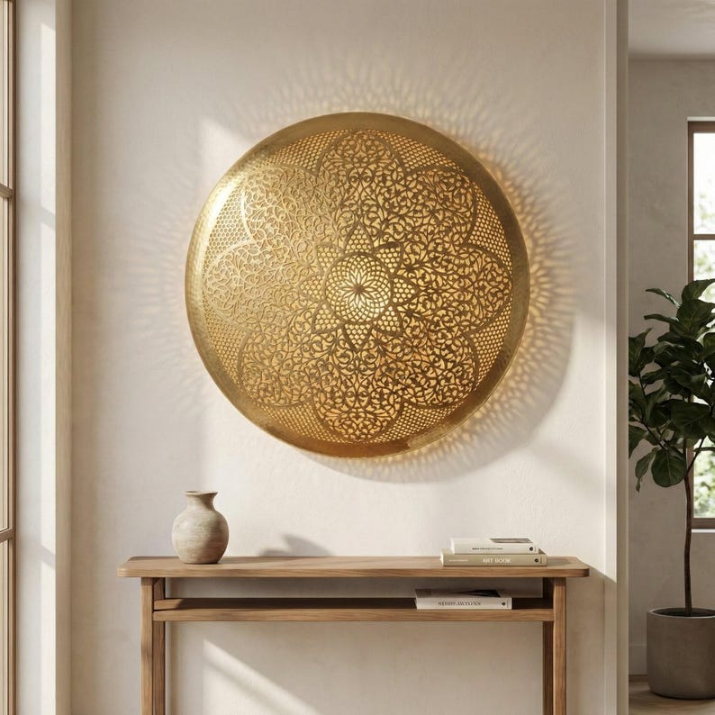 Order by Size : Moroccan handmade brass round wall light lamp ( Ouarzazate)