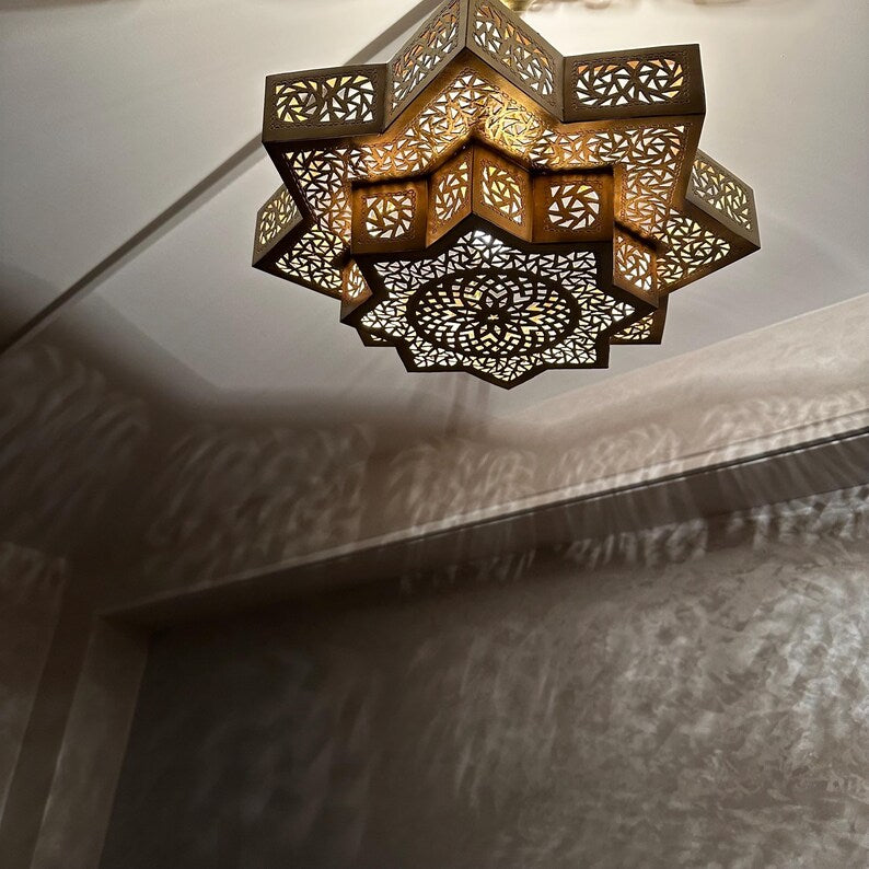Order by Size : Moroccan Handmade Brass Ceiling Pendant Light (Inara)