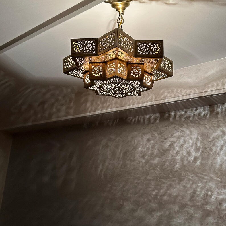 Order by Size : Moroccan Handmade Brass Ceiling Pendant Light (Inara)