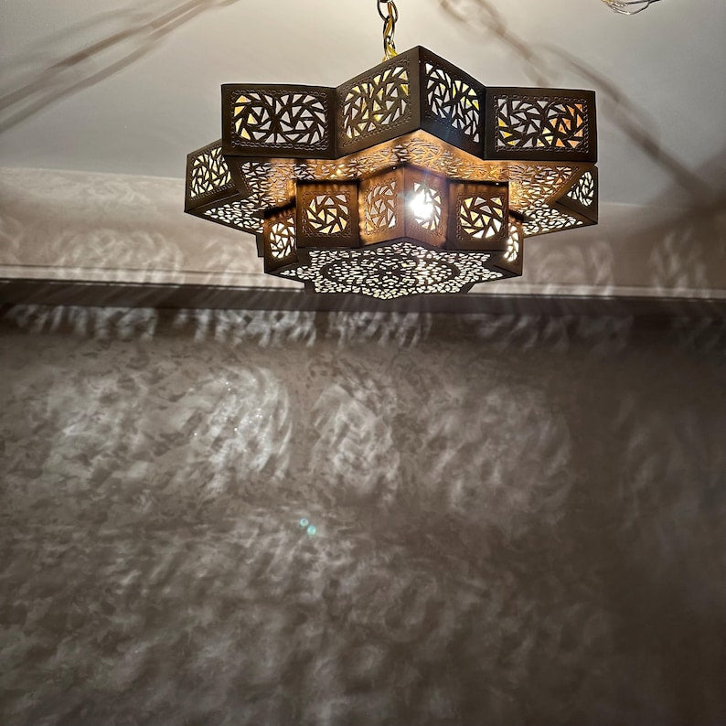 Order by Size : Moroccan Handmade Brass Ceiling Pendant Light (Inara)