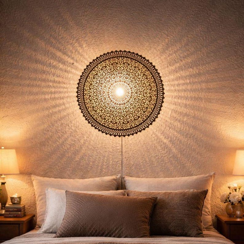Order by Size : Moroccan handmade brass round wall light lamp ( Agadir)