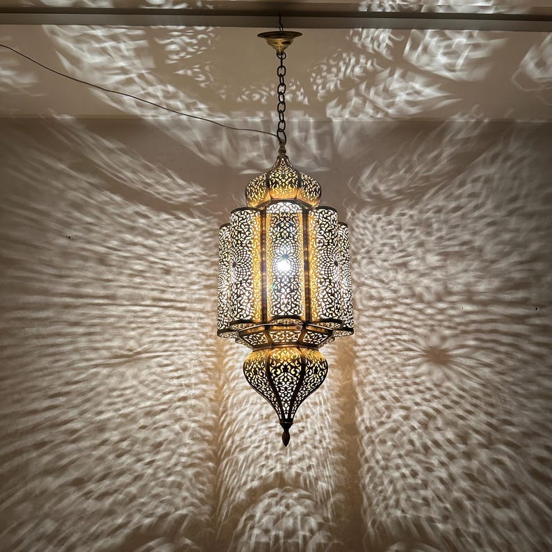 Order by Size : Moroccan Handmade Brass Ceiling Pendant Light (Eimaan)