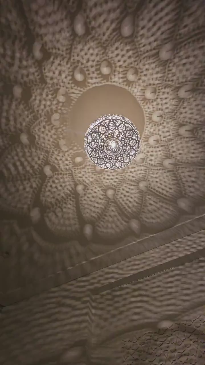 Order by Size : Moroccan Handmade Brass Ceiling Pendant Light (Rawdah)