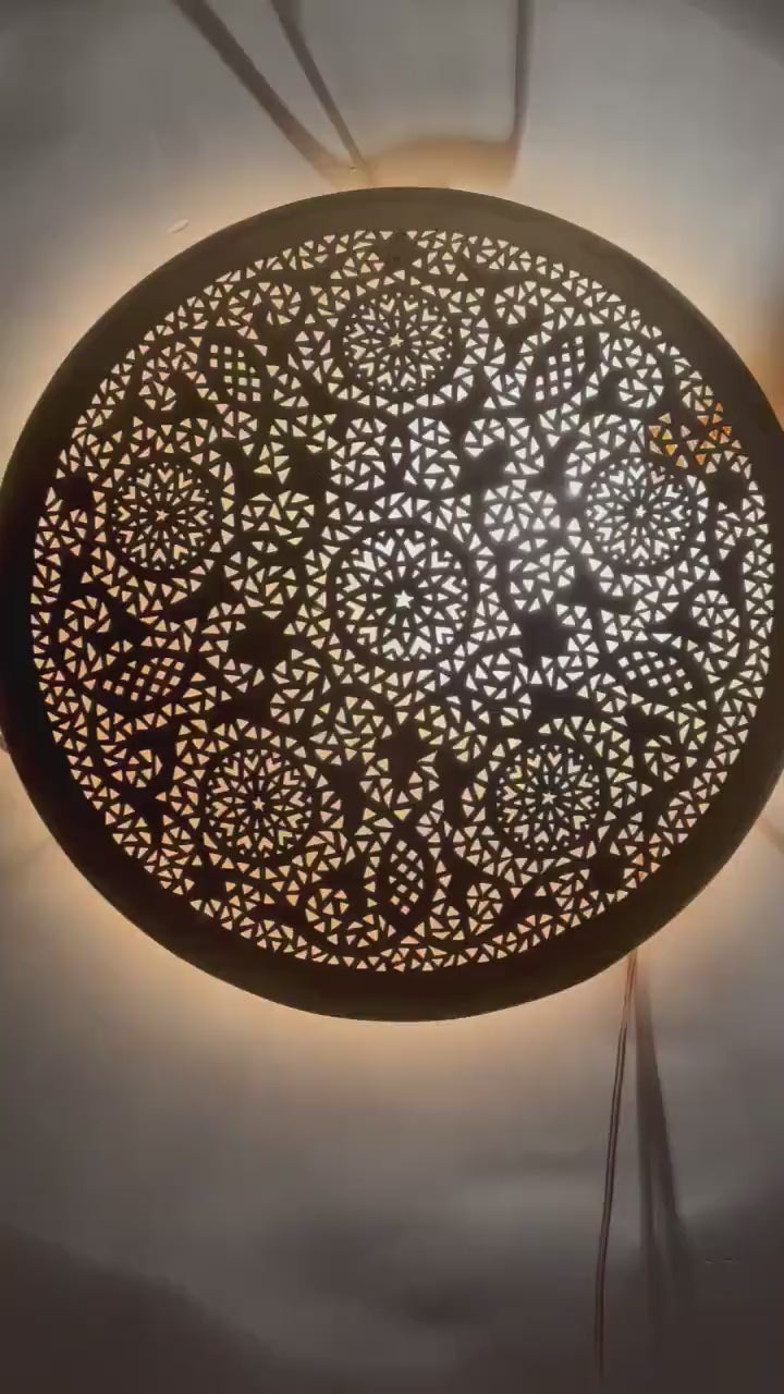 Order by Size : Moroccan handmade brass round wall light lamp (Taza)