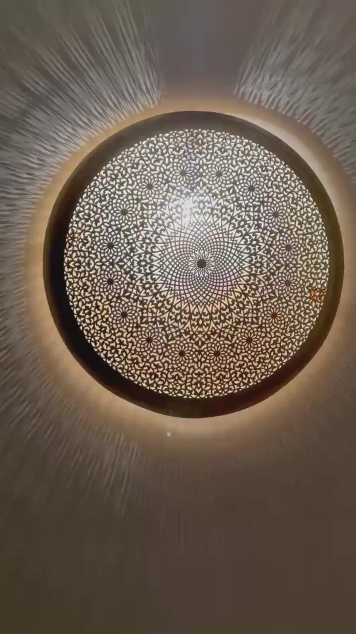 Order by Size : Moroccan handmade brass round wall light lamp (zagora)