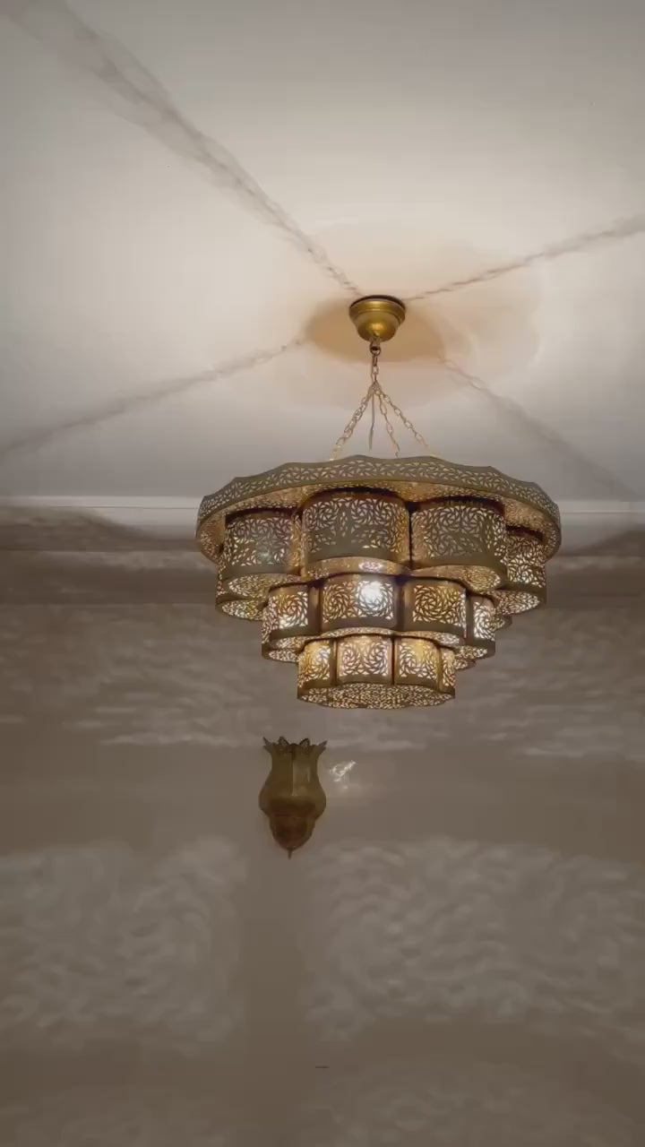 Order by Size : Moroccan Handmade Brass Ceiling Pendant Light (Malak)