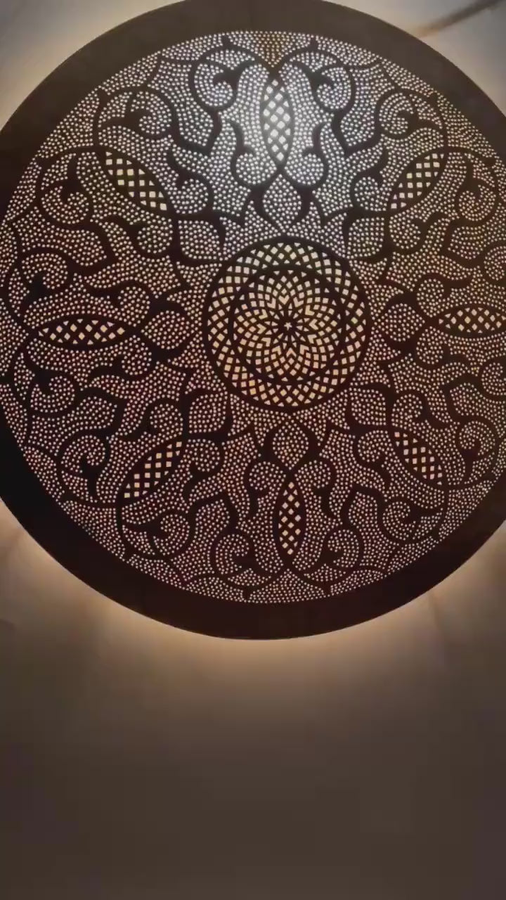 Order by Size : Moroccan handmade brass round wall light lamp (Essaouira)