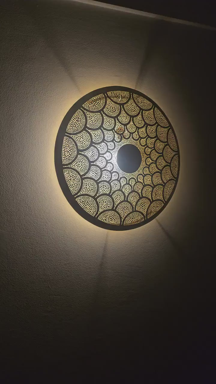 Order by Size : Moroccan handmade brass round wall light lamp (errachidia)