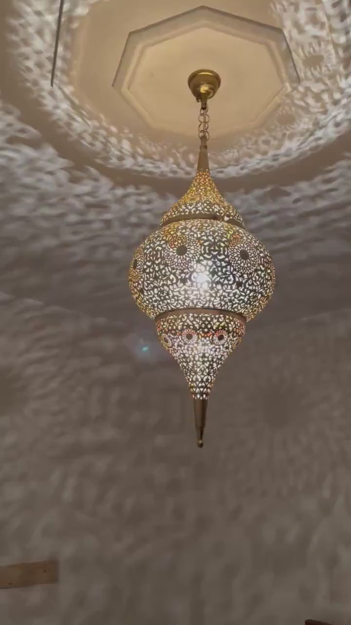 Moroccan Handmade Brass Ceiling Pendant Light (Rokaya)