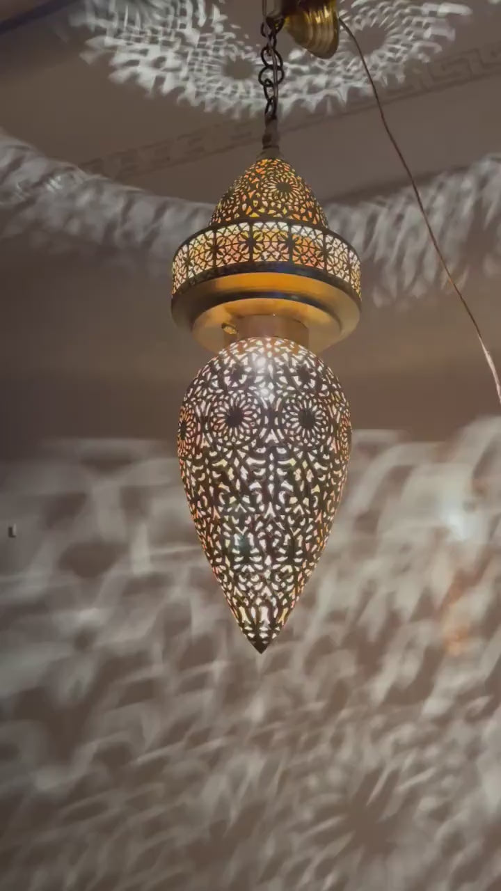 Moroccan Handmade Brass Ceiling Pendant Light (Tella)