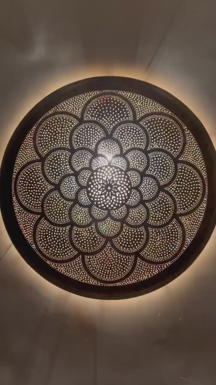 Order by Size : Moroccan handmade brass round wall light lamp ( azrou)