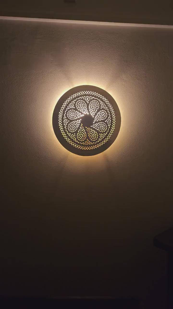 Order by Size : Moroccan handmade brass round wall light lamp (chefchaouen)