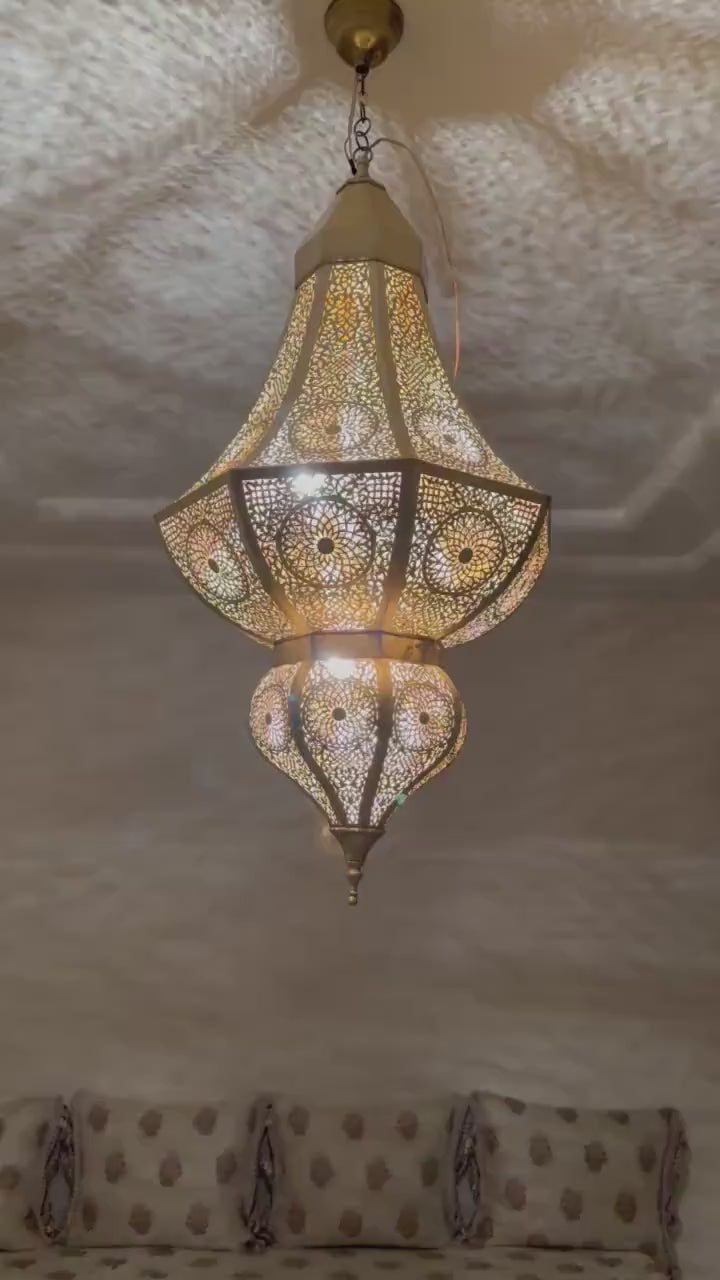 Order by Size : Moroccan Handmade Brass Ceiling Pendant Light (Balqees)