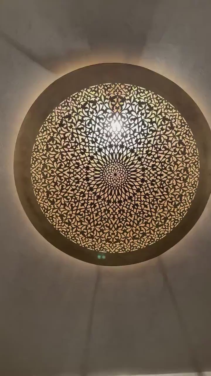 Order by Size : Moroccan handmade brass round wall light lamp (Taza)